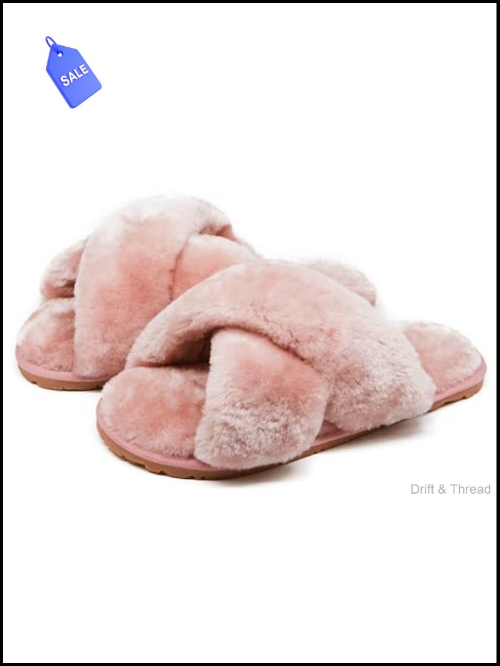 Fuzzy House Slippers Cross Band Memory Foam Sandals Faux Fur